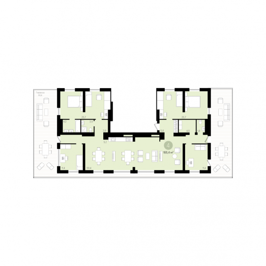 Четырёхкомнатная квартира 166 м²